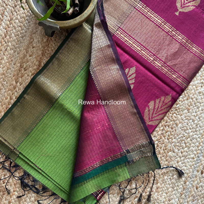 Maheshwari Parrot Green Butta Pallu Saree BTPS095