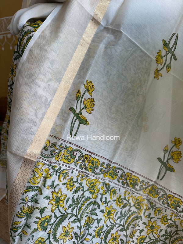 Maheshwari White Handblock Print Top-Dupatta HBS0208