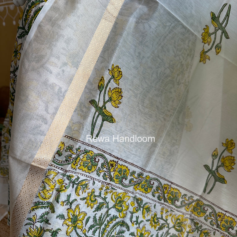 Maheshwari White Handblock Print Top-Dupatta HBS0208
