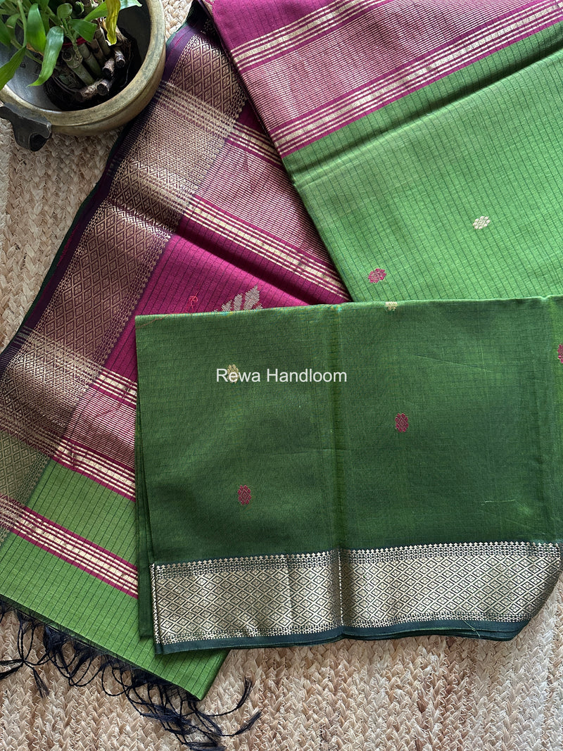 Maheshwari Parrot Green Butta Pallu Saree BTPS095