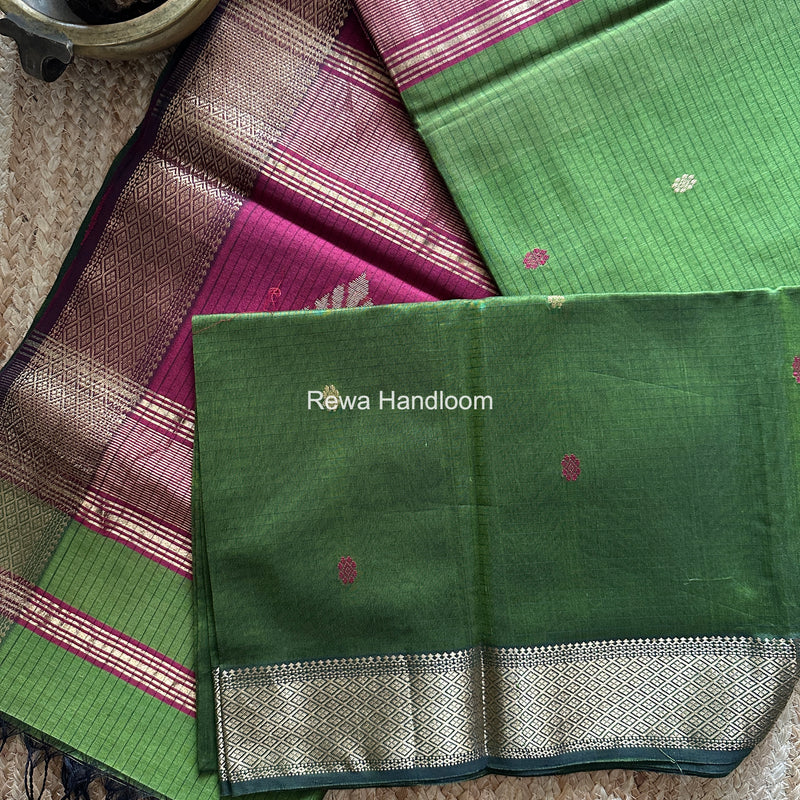 Maheshwari Parrot Green Butta Pallu Saree BTPS095