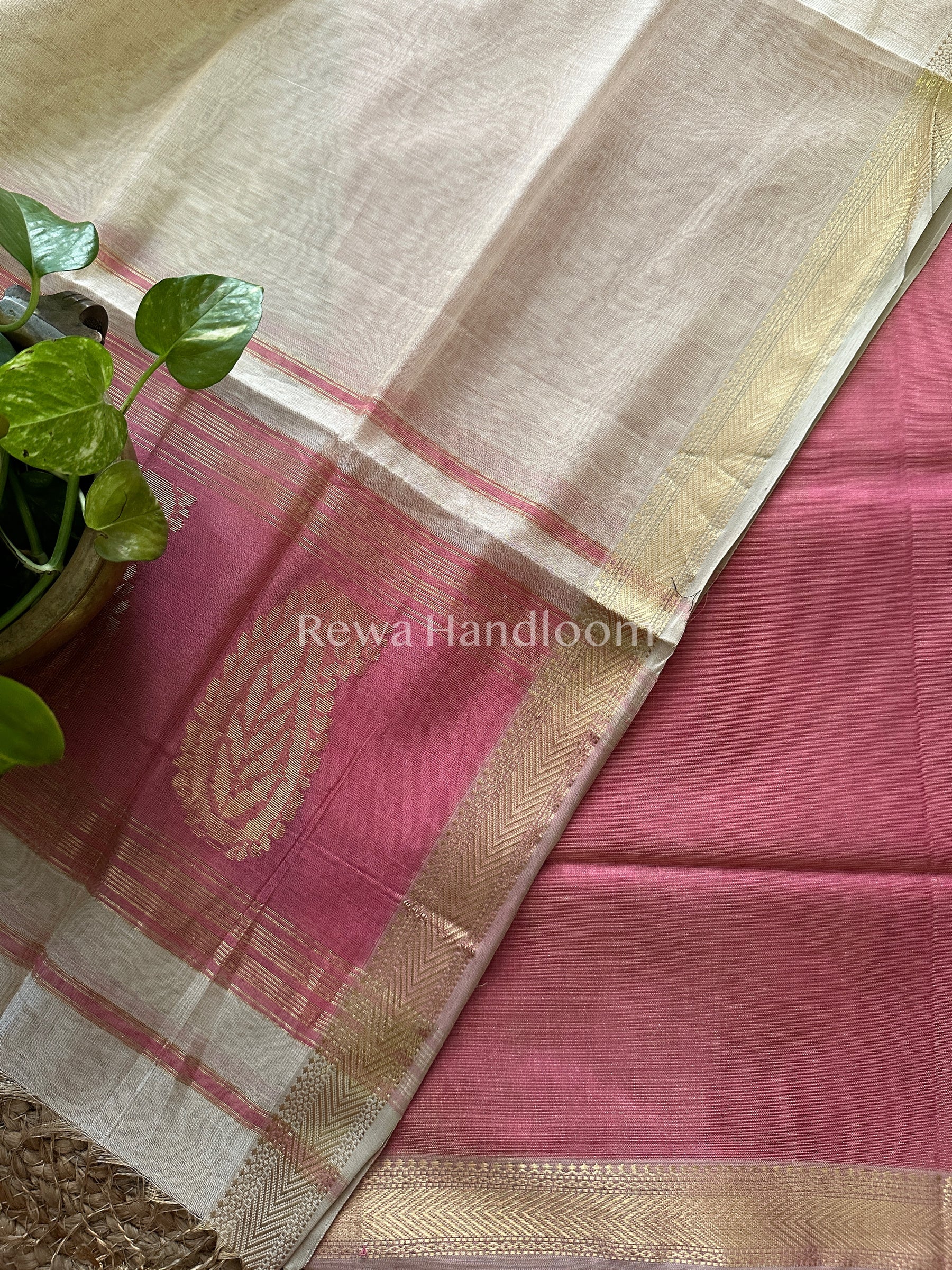 Maheshwari Pink Tissue Buta Dress Material-TPT40