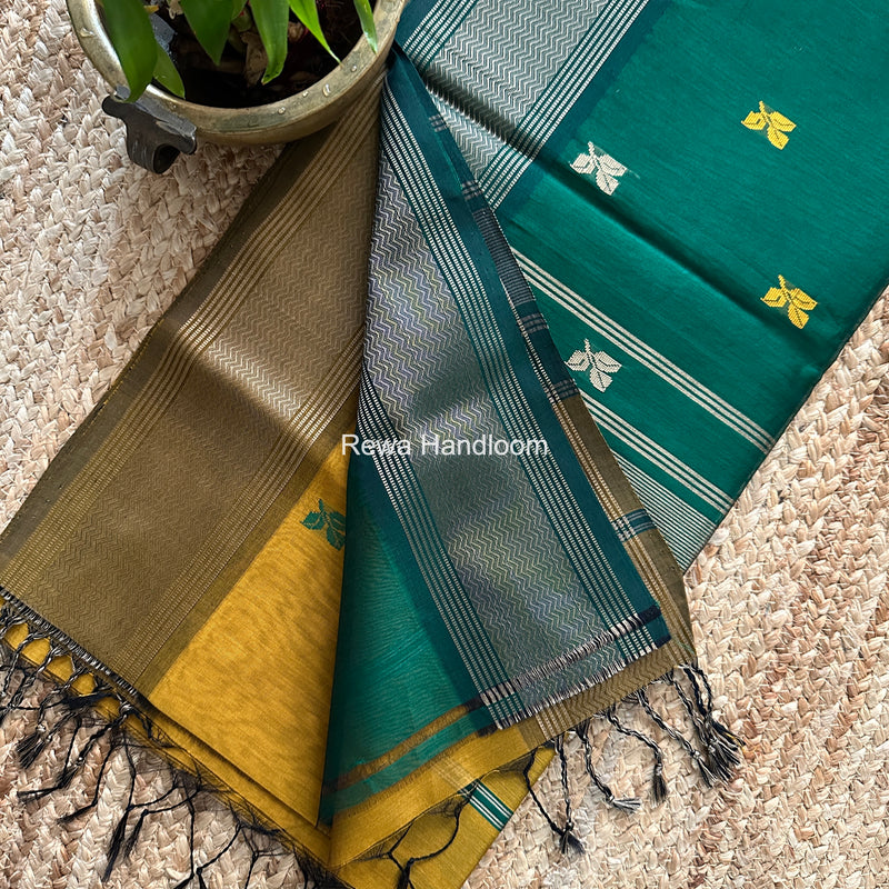 Maheshwari Mustard Yellow Resham Thread Butti Saree RBS012