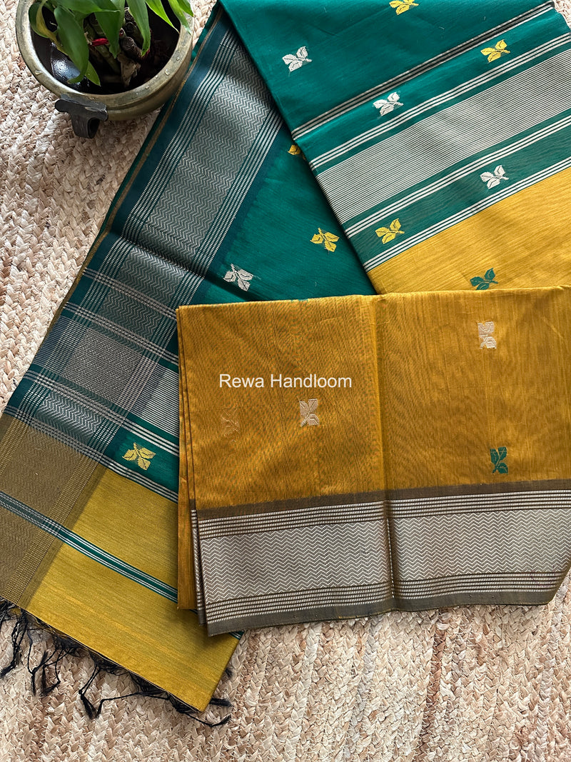 Maheshwari Mustard Yellow Resham Thread Butti Saree RBS012