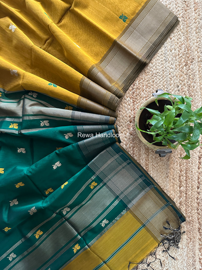 Maheshwari Mustard Yellow Resham Thread Butti Saree RBS012