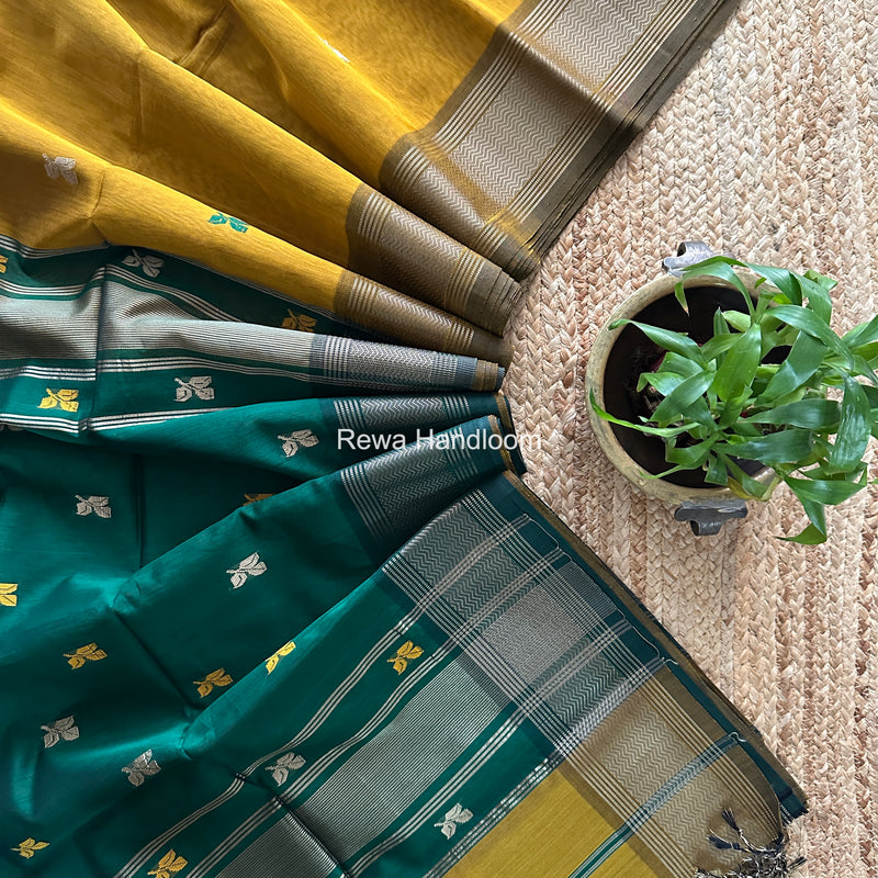 Maheshwari Mustard Yellow Resham Thread Butti Saree RBS012