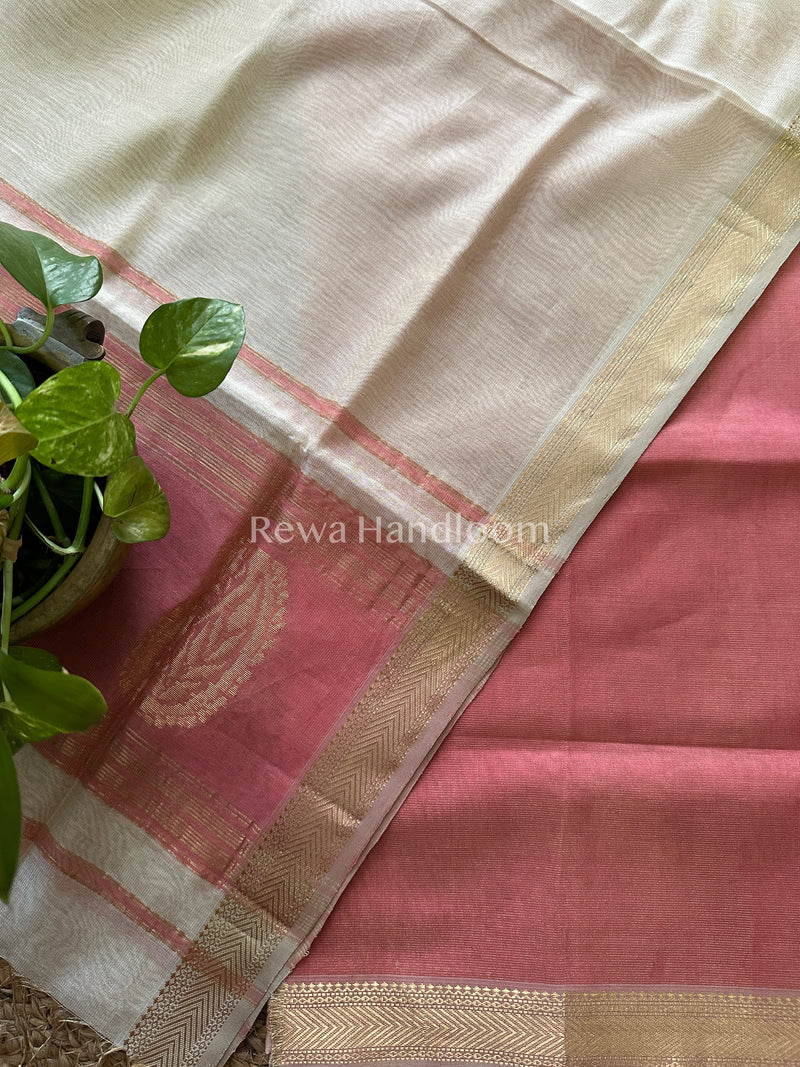 Maheshwari Pink-Off White Tissue Buta  Dress Material-TPT47