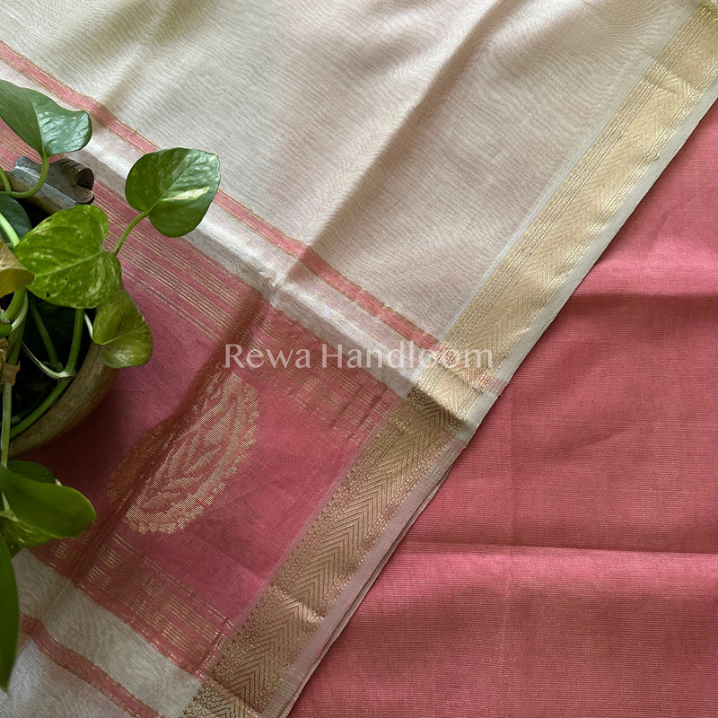 Maheshwari Pink-Off White Tissue Buta  Dress Material-TPT47