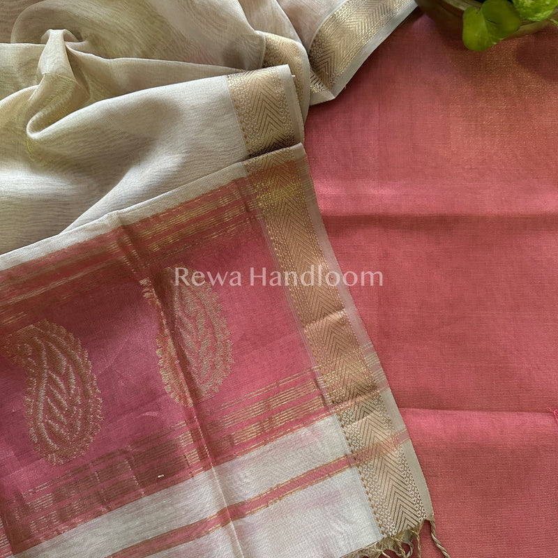 Maheshwari  Pink-Off White Tissue Buta  Dress Material-TPT47
