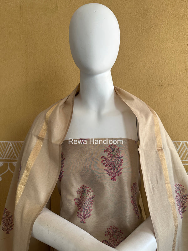 Maheshwari Beige Handblock Print Top-Dupatta HBS0222