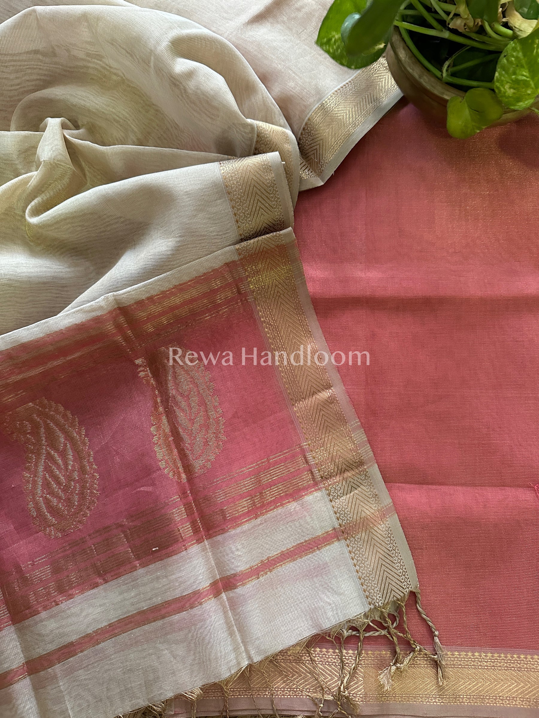 Maheshwari  Pink-Off White Tissue Buta  Dress Material-TPT47