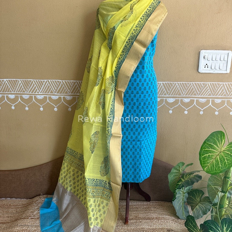 Maheshwari Handblock Print Top-Dupatta