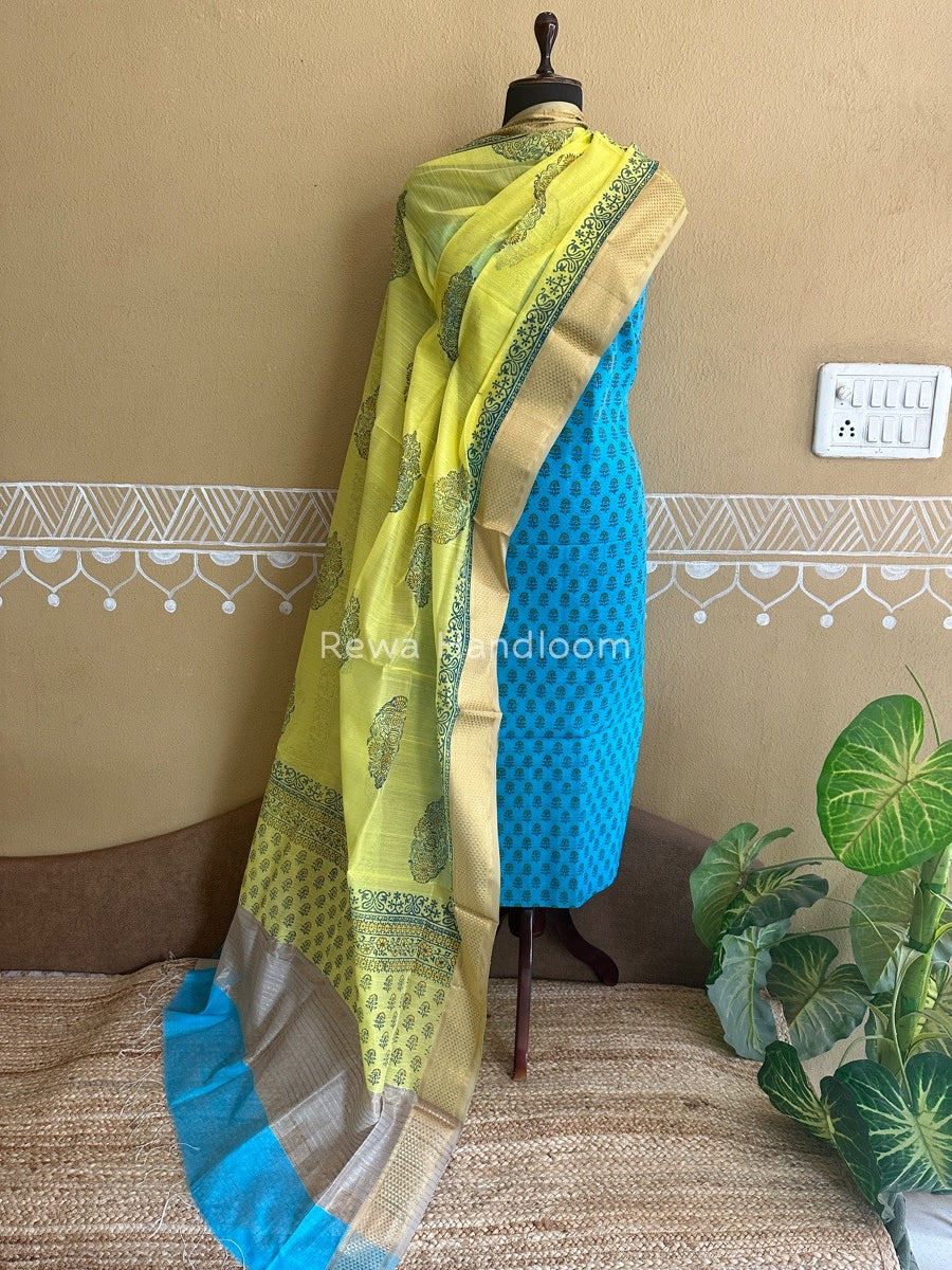 Maheshwari Handblock Print Top-Dupatta