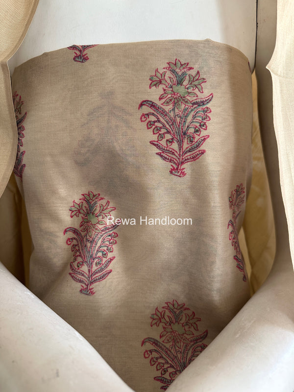 Maheshwari Beige Handblock Print Top-Dupatta HBS0222