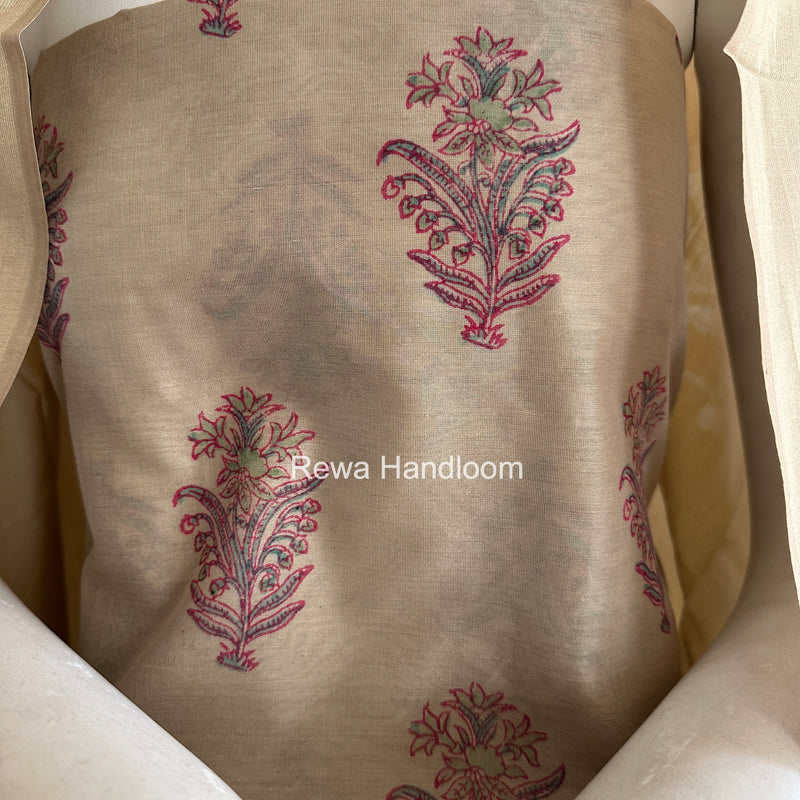 Maheshwari Beige Handblock Print Top-Dupatta HBS0222