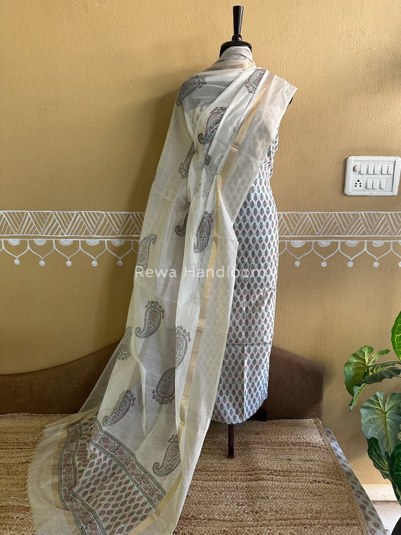 Maheshwari Handblock Print Top-Dupatta