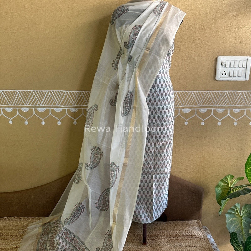 Maheshwari Handblock Print Top-Dupatta