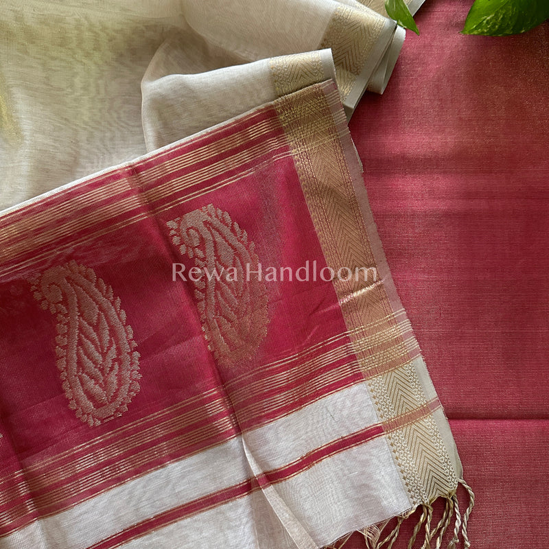Maheshwari  Magenta-Off White Tissue Buta  Dress Material-TPT46