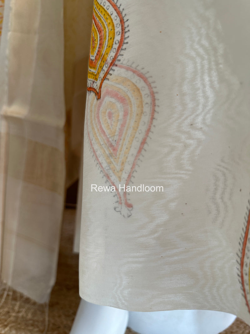 Maheshwari White Handblock Print Top-Dupatta HBS0158