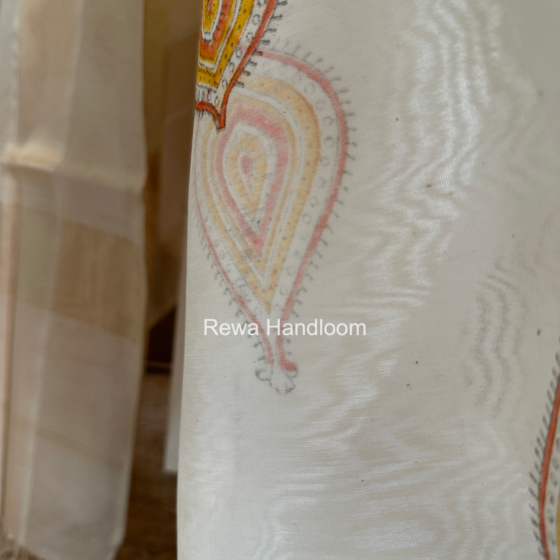 Maheshwari White Handblock Print Top-Dupatta HBS0158