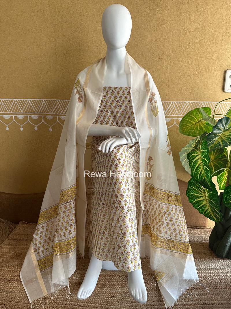 Maheshwari Handblock Print Top-Dupatta