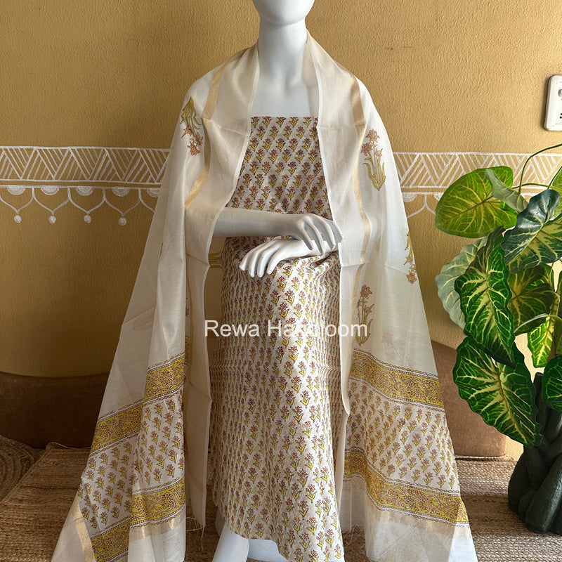 Maheshwari Handblock Print Top-Dupatta