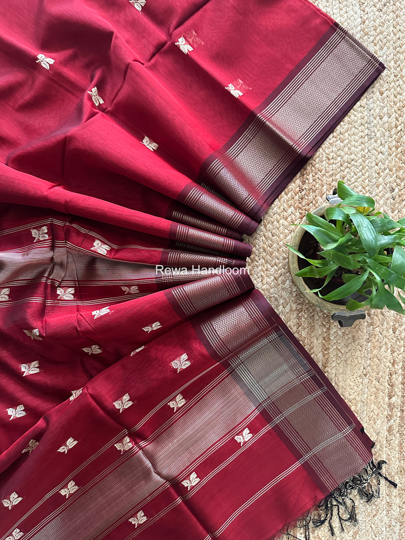Maheshwari Maroon Resham Thread Butti Saree RBS05