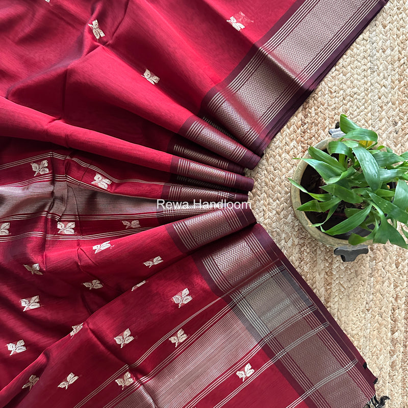 Maheshwari Maroon Resham Thread Butti Saree RBS05