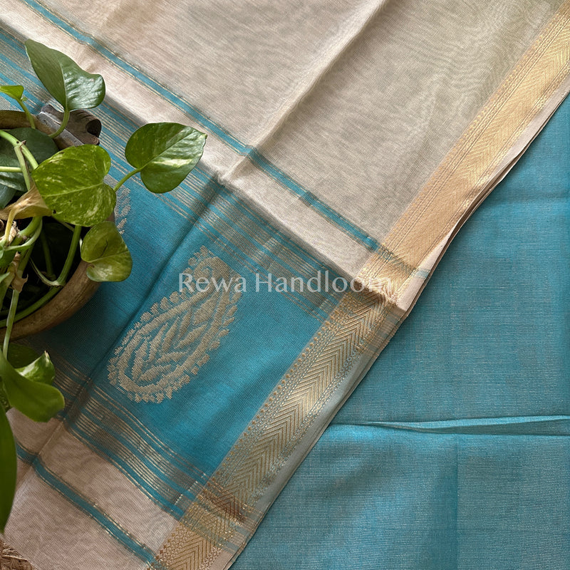 Maheshwari Firozi-Off White Tissue Buta Dress Material-TPT41