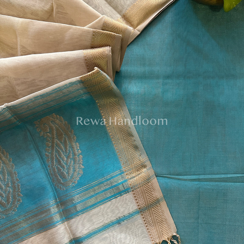 Maheshwari Firozi-Off White Tissue Buta Dress Material-TPT41