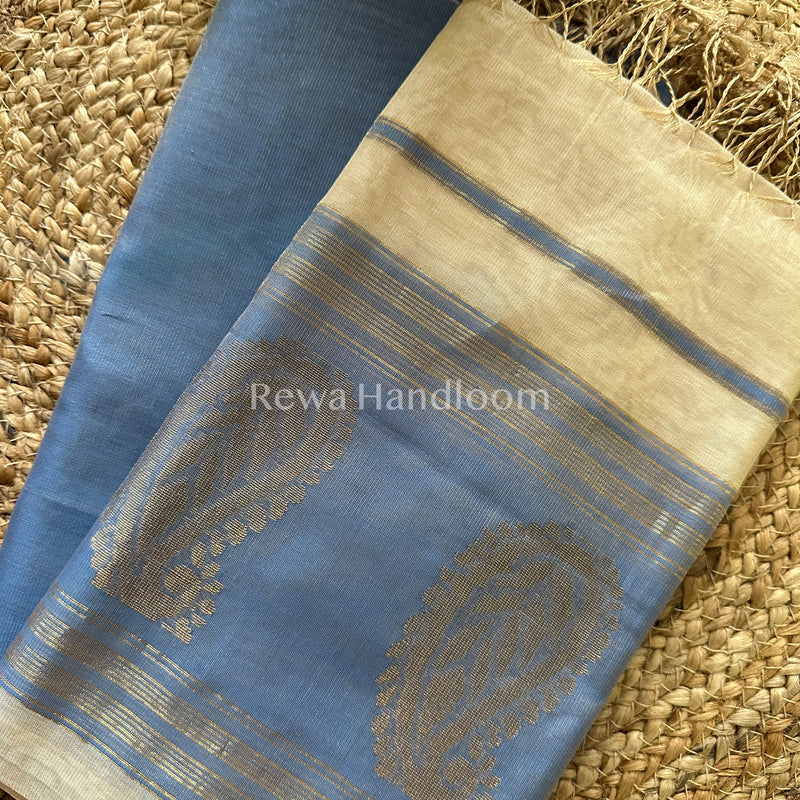 Maheshwari Blue-Beige Tissue Buta  Dress Material TPT042