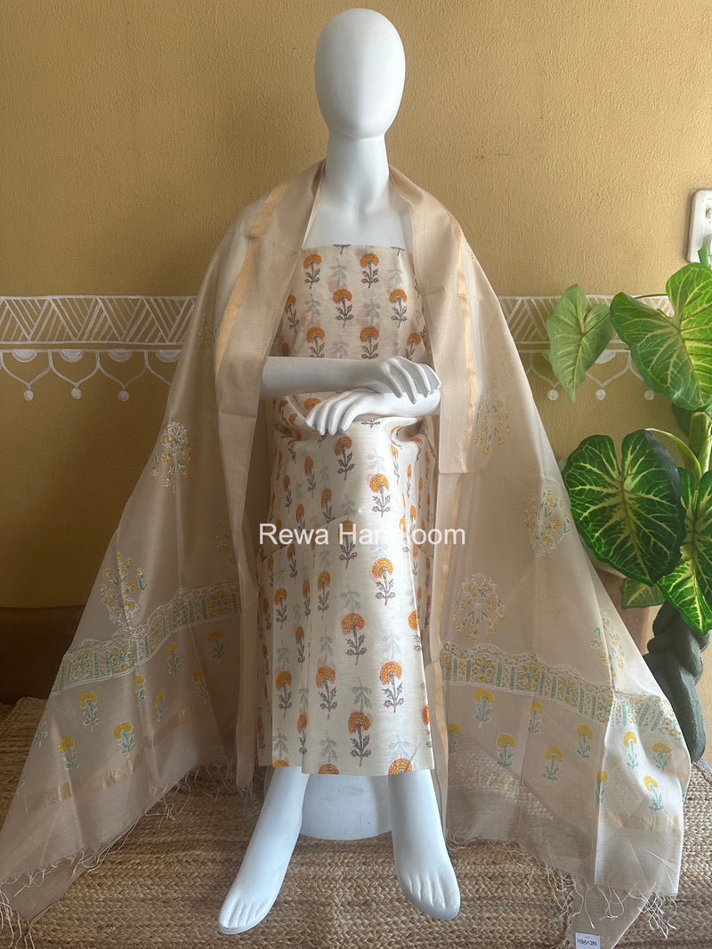 Maheshwari Handblock Print Top-Dupatta