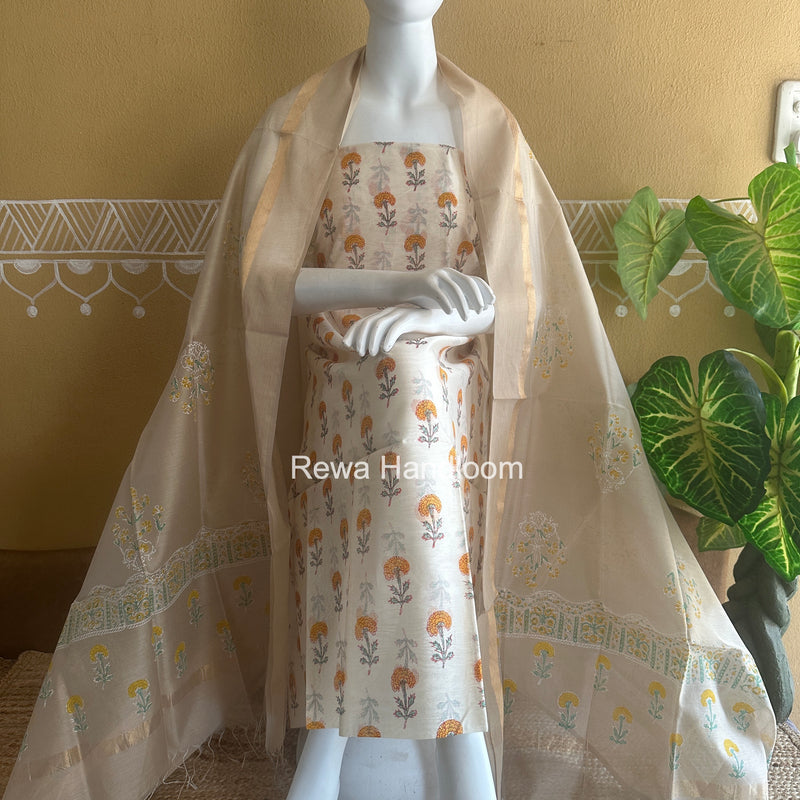 Maheshwari Handblock Print Top-Dupatta