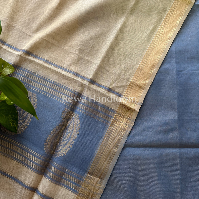 Maheshwari Blue-Beige Tissue Buta  Dress Material TPT042