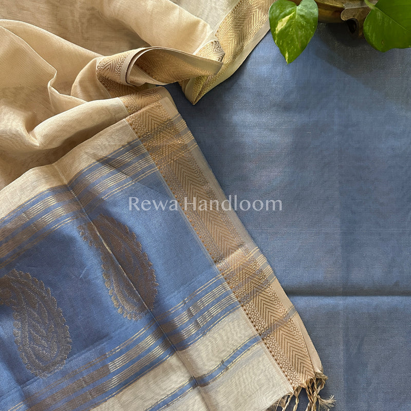 Maheshwari Blue-Beige Tissue Buta  Dress Material TPT042