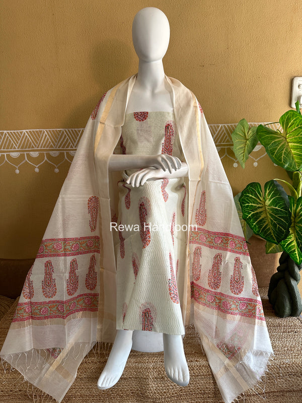 Maheshwari Handblock Print Top-Dupatta