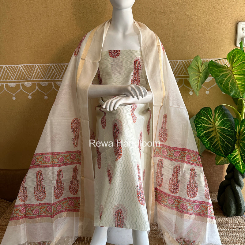 Maheshwari Handblock Print Top-Dupatta