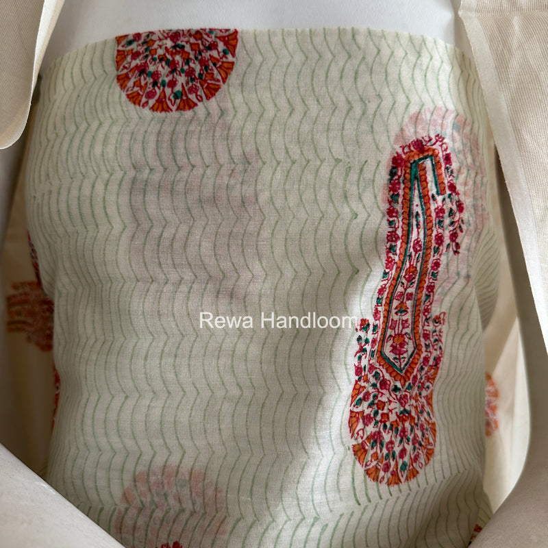 Maheshwari White Handblock Print Top-Dupatta HBS0210