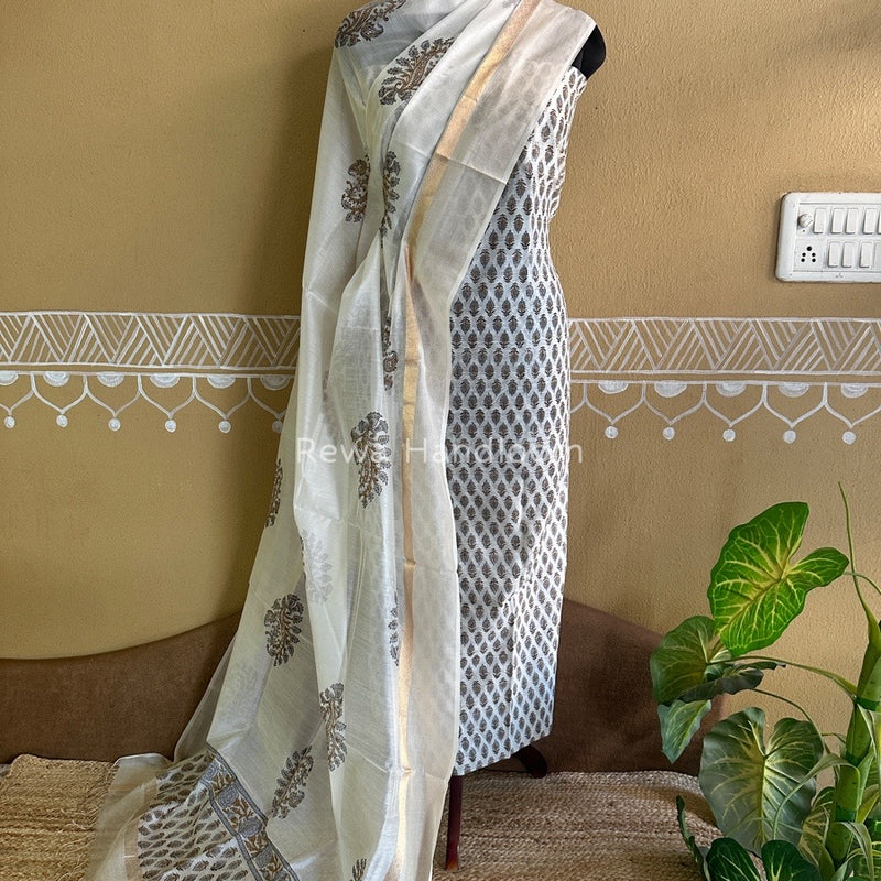 Maheshwari Handblock Print Top-Dupatta