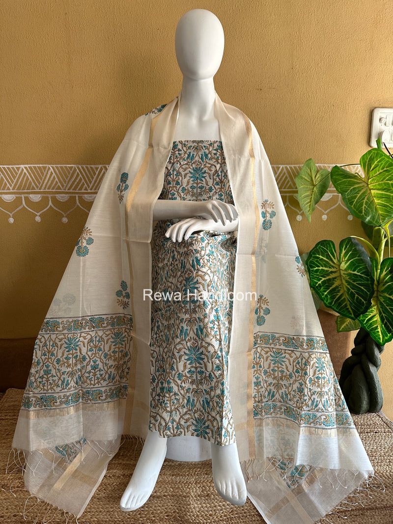 Maheshwari Handblock Print Top-Dupatta
