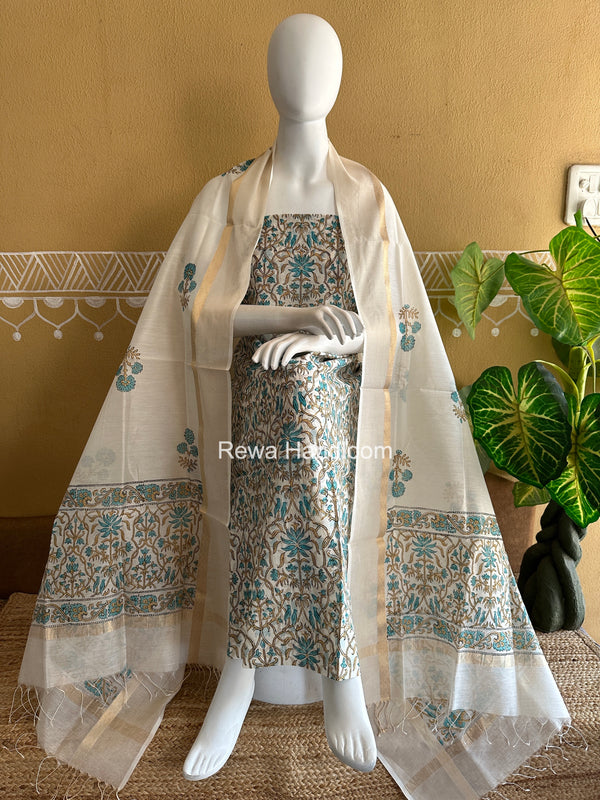 Maheshwari Handblock Print Top-Dupatta