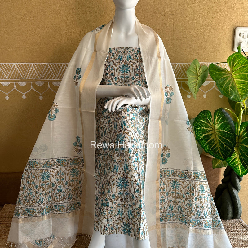 Maheshwari Handblock Print Top-Dupatta