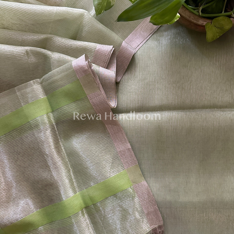 Maheshwari Pista Green Tissue Dress Material-STB02