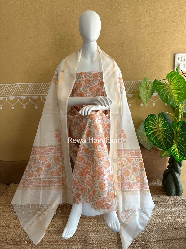 Maheshwari Handblock Print Top-Dupatta