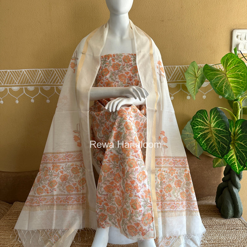 Maheshwari Handblock Print Top-Dupatta