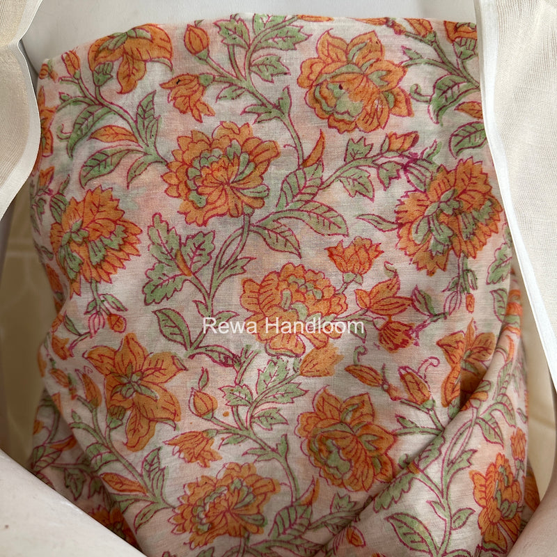 Maheshwari White Handblock Print Top-Dupatta HBS0221