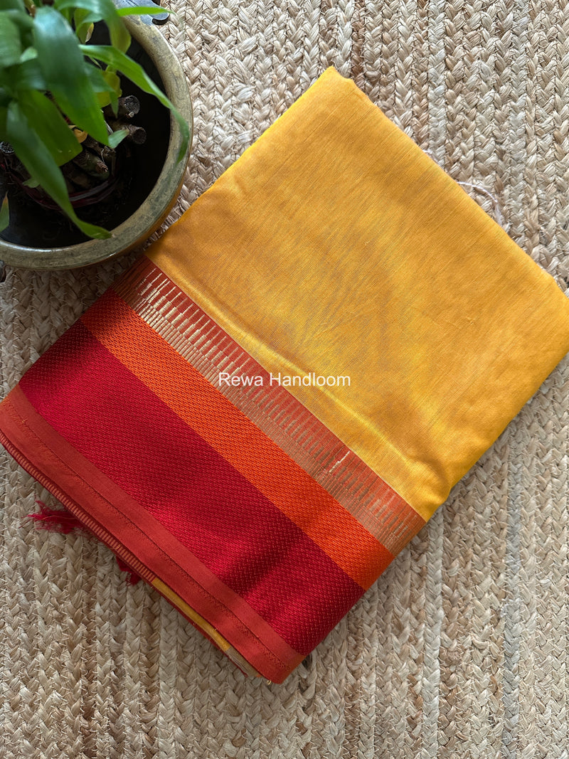 Maheshwari Yellow Multicolor Border Saree MB00531