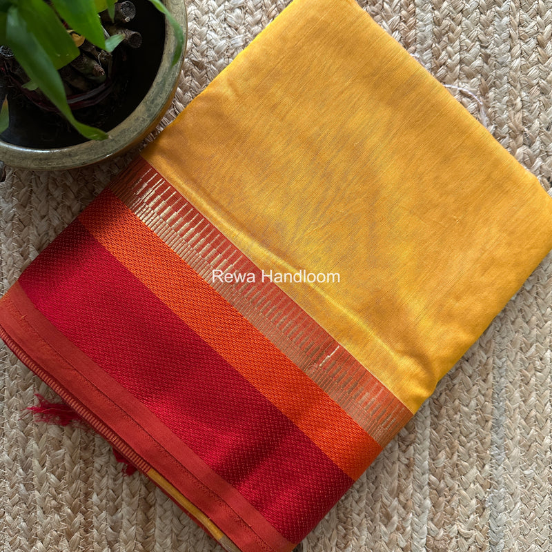 Maheshwari Yellow Multicolor Border Saree MB00531