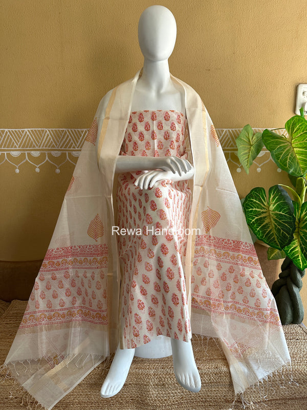 Maheshwari Handblock Print Top-Dupatta