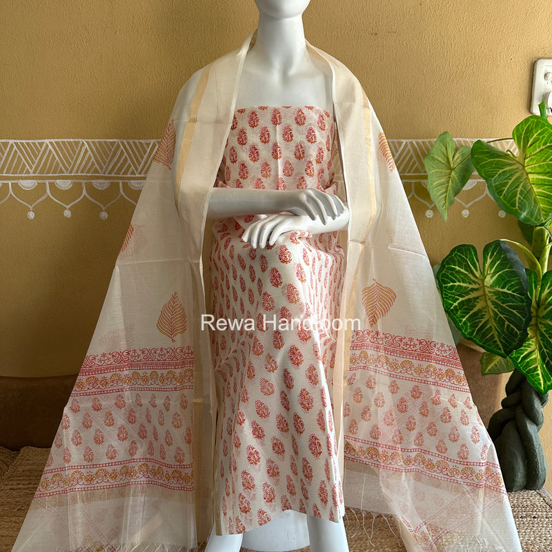 Maheshwari Handblock Print Top-Dupatta
